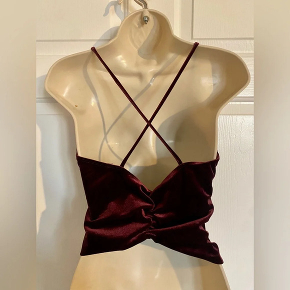 Olive Tree Velvet Burgundy Vneck Lace Camisole - Picture 2 of 4
